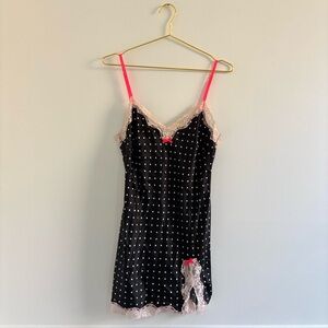 Polka Dot Lace Trim Slip Dress Satin Mini Dress Size Small